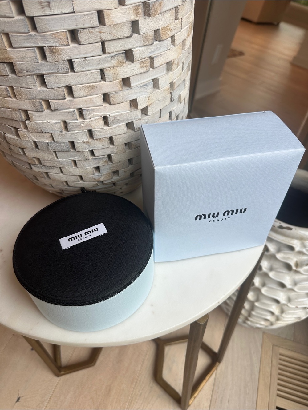 Miu Miu Light Blue and Black Round Accessory Case